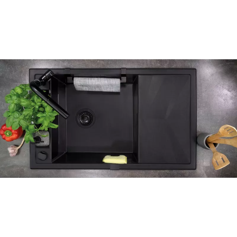 Fregadero de cocina deante ZRM_N113 1 seno granito magnético con escurridor