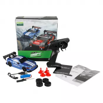 Amewi 21111 Coche de drift 4WD 1:24 RTR, azul, con iluminación inferior