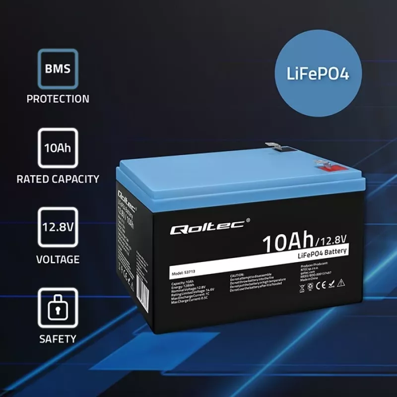Batería LiFePO4 QOLTEC 10Ah 12,8V 128Wh con BMS integrado