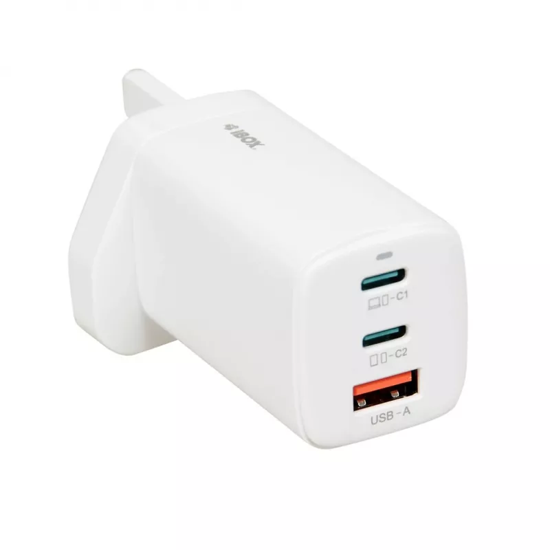 iBOX C-65 blanco, cargador universal GaN 65W con conector macho UK
