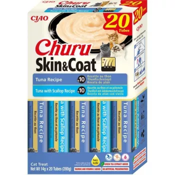 Snack de alimento húmedo para gatos Inaba Foods Churu Skin & Coat atún 20 x 14 g (280 g) sobres