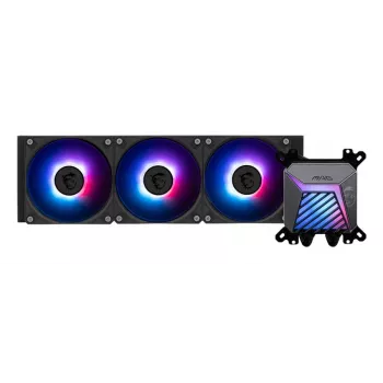 Refrigeración líquida todo en uno MSI MAG Coreliquid A15 360 — 3 ventiladores de 120 mm, radiador 394 x 120 x 27 mm, bomba 5V, RGB, compatible con LGA 1851