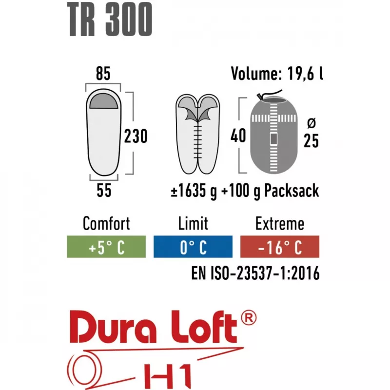 Saco de dormir TR 300 (rojo oscuro/Gris)