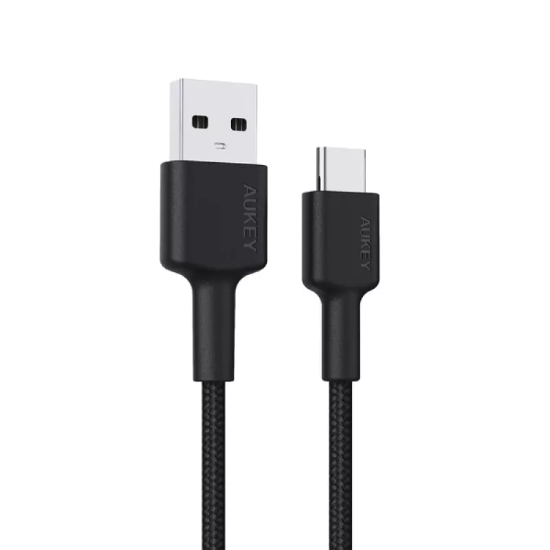 AUKEY CB-CD30 cable de USB-A a USB-C 0,9 m, trenzado de nailon, 60W PD, 3A, negro