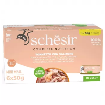 SCHESIR atún con salmón en gelatina - Comida húmeda para gatos - 6x50 g