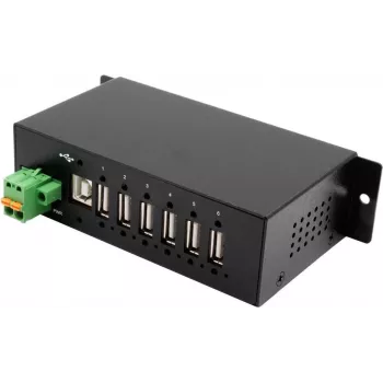 EXSYS EX-1596HMVS hub USB 2.0 metálico de 6 puertos con protección contra sobretensión ESD de 15KV (carril DIN)