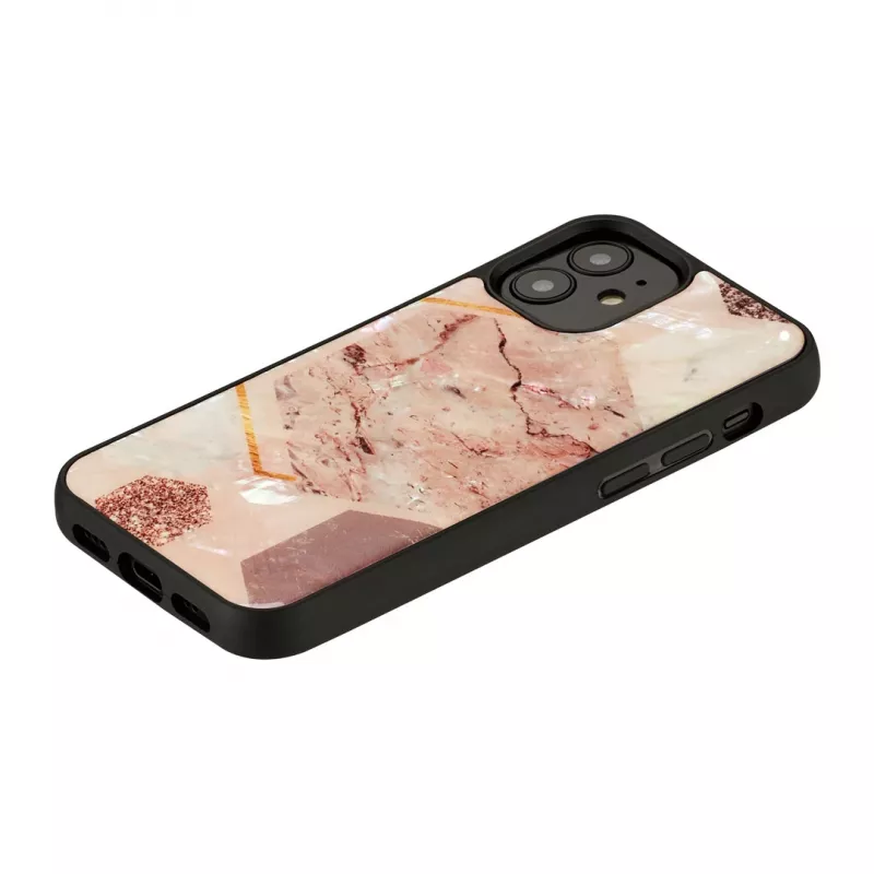 Funda protectora iKins para Apple iPhone 12 mini — patrón de mármol rosa, ajuste fino