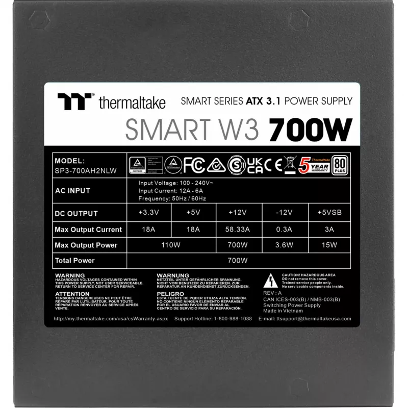 Fuente de alimentación Thermaltake Smart W3 700 W