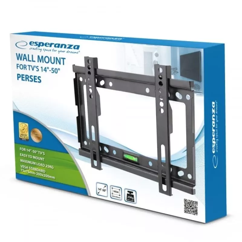 Soporte de pared para TV Esperanza PERSES para pantallas de 35,6–127 cm (14 inch–50 inch), VESA 75x75–200x200, máx. 25 kg, negro