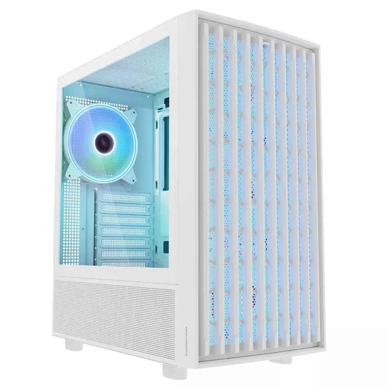 Caja de PC MODECOM BREEZE ARGB Flow MIDI, ATX, USB 3.0 ×2 + USB-C, blanca