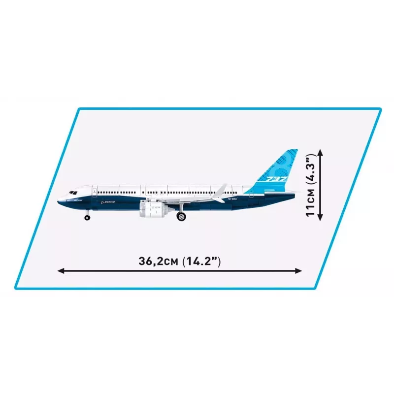 Set de construcción Cobi Boeing 737-8 — 340 piezas, edad recomendada 7+, azul y blanco