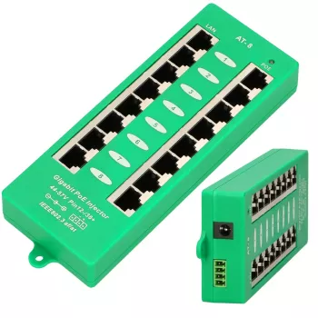 Inyector PoE Gigabit Extralink de 8 puertos activo, 8 puertos Gigabit 802.3at/af, Mode A