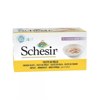 SCHESIR filetes de pollo en caldo - comida húmeda para gatos - 6x50g