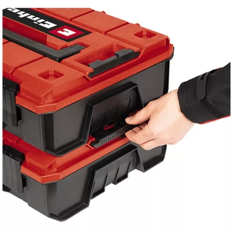 Einhell 4540019 E-Case S-F maletín de sistema con espuma reticulada, resistente a salpicaduras, polipropileno, carga de 25 kg, negro/rojo