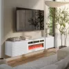 Mueble RTV Cama TULA 183x35x37 blanco mate + blanco con chimenea