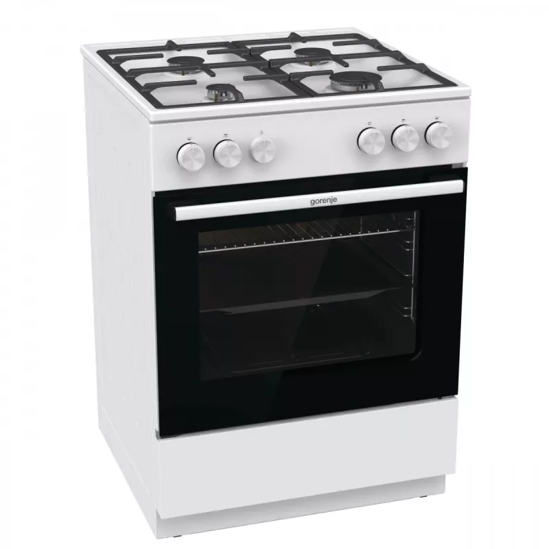 Cocina de gas independiente Gorenje GG6A10WFFM, blanca, encimera de 4 fuegos, horno de gas de 72 L, mandos frontales