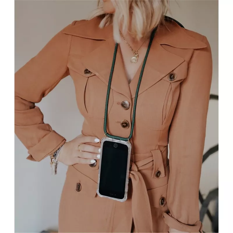 Collar para teléfono Lookabe loo014 para iPhone XR – funda protectora dorada y verde con correa