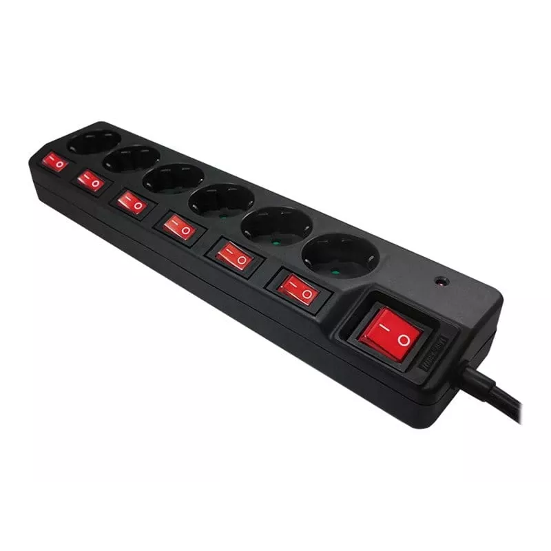 Alargador de corriente LogiLink LPS233 1,5 m 6 tomas de corriente para interior negro
