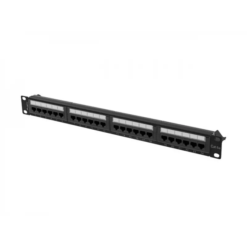 Patch panel 1U LANBERG PPUA-1024-B, 24 puertos, Cat6a, U/UTP, rack 1U, profundidad 102 mm, metal, negro