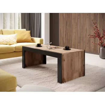 Mesa de centro Cama Meble MILA 120x60x50 cm tablero roble wotan, estructura negra