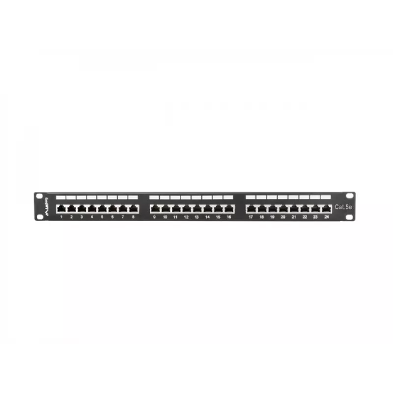 Patch panel 1U LANBERG PPS5-1024-B — 24 puertos RJ-45 Cat5, metal, negro, montaje en rack