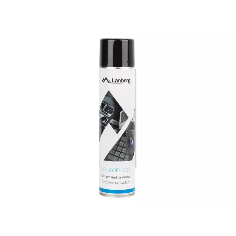 Spray de aire comprimido LANBERG CG-600FL-001 — 600 ml, para limpieza de PC, Negro/Azul/Blanco