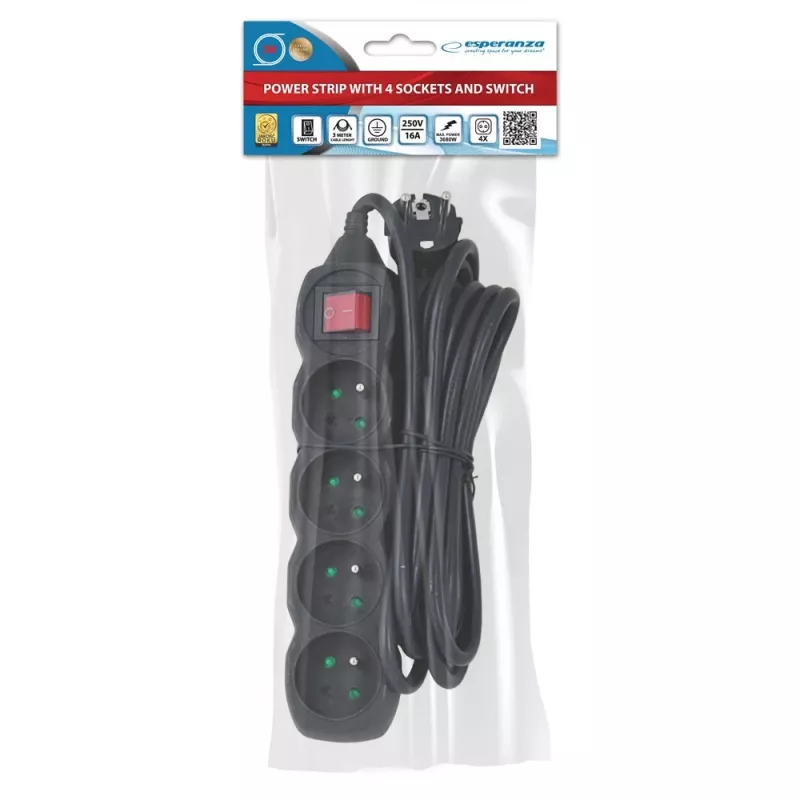 Alargador Esperanza ELK213K 3 m 4 tomas para interiores negro