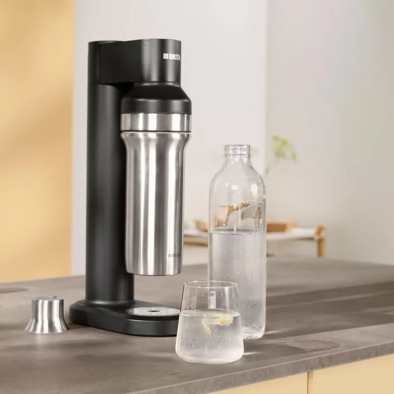 Botella de carbonatación BRITA 118426 – botella de vidrio de 1 L con tapa de acero inoxidable, 287 mm de altura, pack de 2