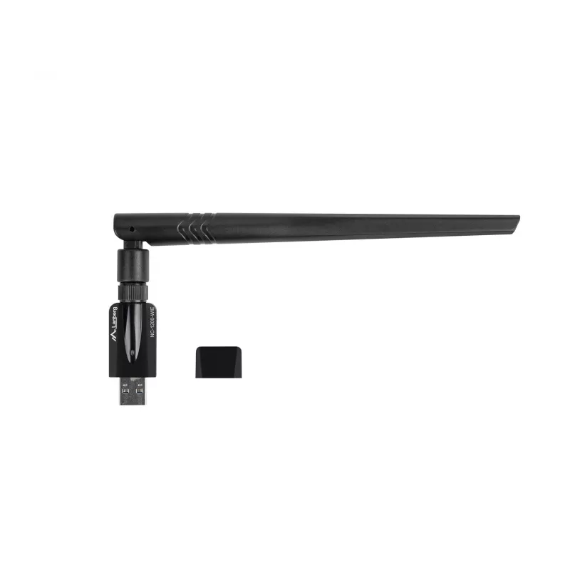 Lanberg NC-1200-WIE adaptador WiFi USB 3.0 AC1200 de doble banda, 1 antena externa + 1 interna, negro