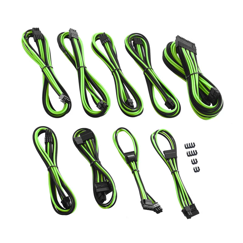 Conjunto de cables CableMod C-Series PRO ModMesh para Corsair AXi/HXi/RM (etiqueta amarilla) - negro/verde claro