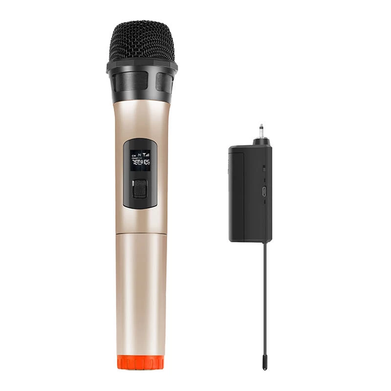 Micrófono dinámico inalámbrico UHF PU628J con pantalla LED (dorado)