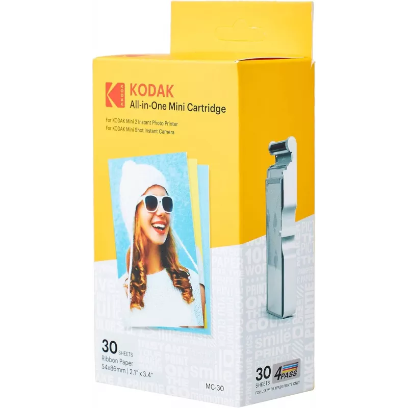 Cartucho mini todo en uno 30 hojas, Kodak MC-30 — cartucho de papel fotográfico para impresora instantánea, capacidad 30 hojas