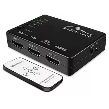Conmutador HDMI MEDIA-TECH MT5207, 5 entradas HDMI, 1 salida HDMI, negro