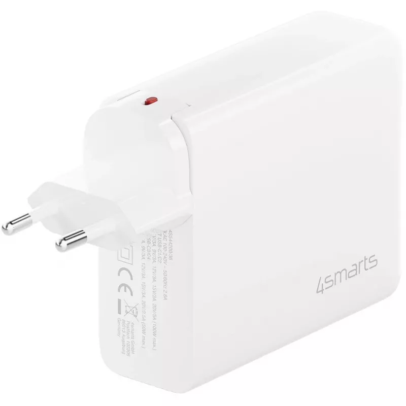Cargador rápido de interior 4smarts 545200 — 200 W, 4× USB-C, 100–240 V, cable de 1,5 m, blanco