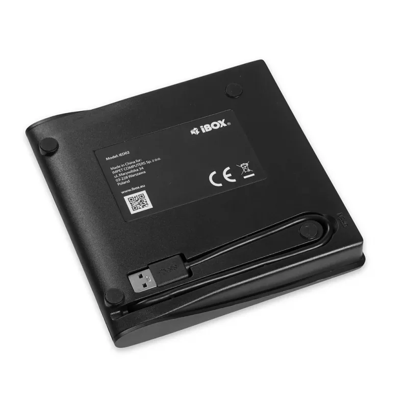 Unidad óptica externa DVD-ROM IBOX IED02, USB 3.2 Gen 1, DVD-ROM (8x) / CD-ROM (24x), negra