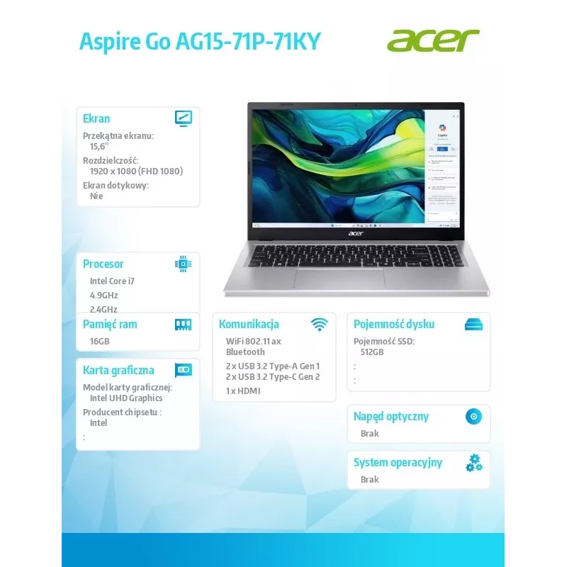 Portátil Acer Aspire 15,6 inch i7-13620H 16 GB 512 GB FHD W11P