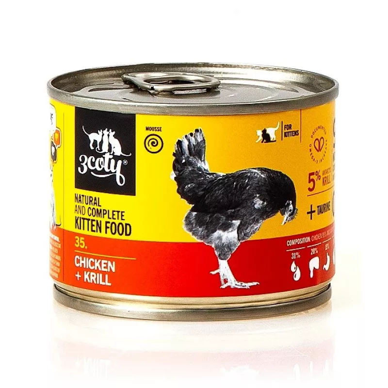 Comida húmeda para gatos 3coty 3COTY 35 Pollo y krill para gatitos 180 g, alimento completo