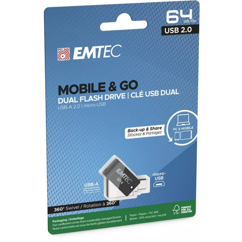 Memoria USB Emtec 64 GB USB Type-A Micro-USB T260B