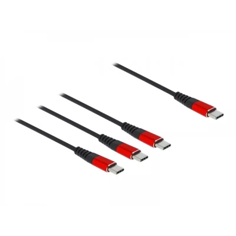 Cable de carga USB DeLOCK 3 en 1 USB Type-C a 3 x USB Type-C 1 m negro/rojo