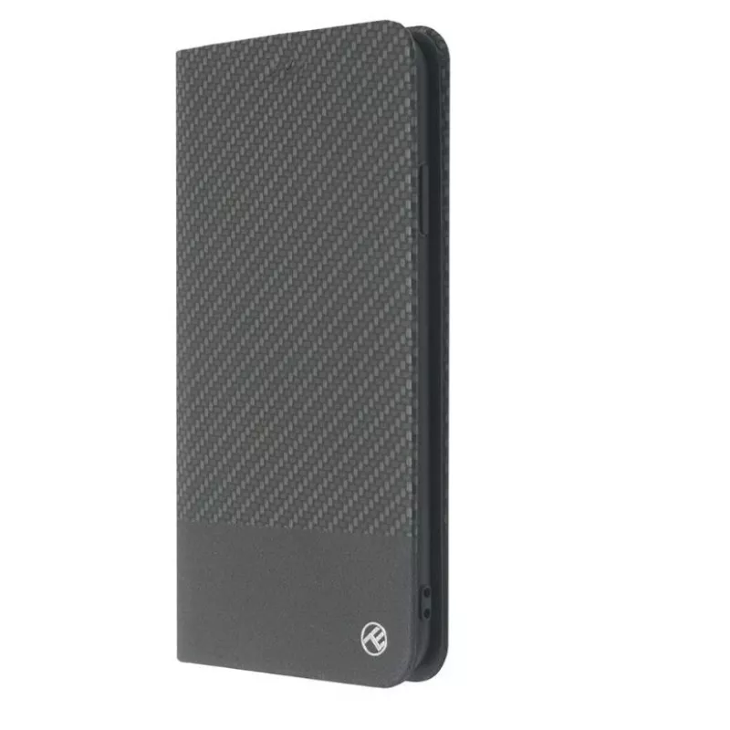 Funda tipo libro Tellur para iPhone XS Max – acabado carbono negro, estilo cartera folio