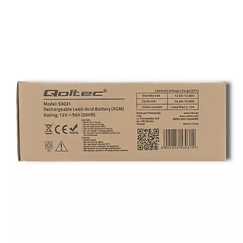 Batería para SAI QOLTEC 53031 12V 9Ah verde, 152×94×65 mm, 2,35 kg