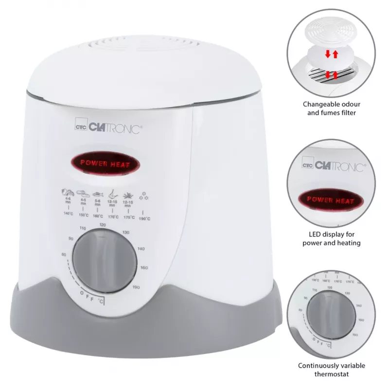 Freidora Clatronic FFR 2916 Single 1 L de sobremesa 900 W gris, blanco