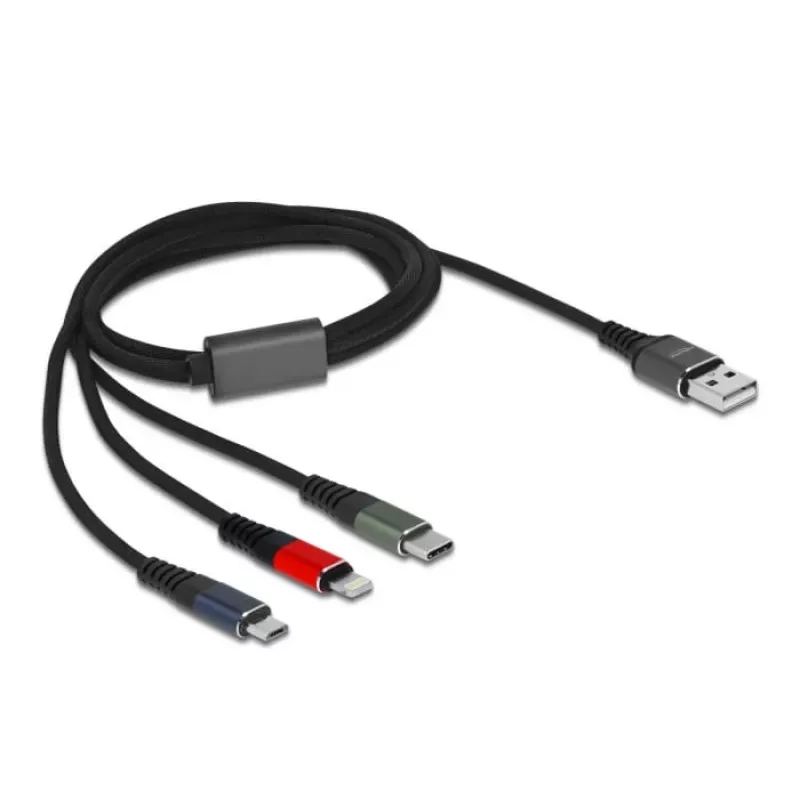 Delock - Cable Lightning, solo para carga - USB macho a Micro-USB Type B, Lightning, USB-C macho - 1,0m - Negro (87277)