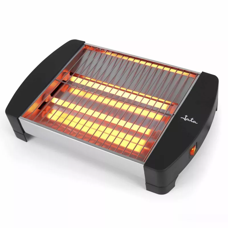 Jata JETT1587 tostadora, 400 W, 2 barras de cuarzo, bandeja recogemigas extraíble, acero inoxidable, negra