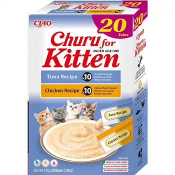 Snacks de comida húmeda para gatos INABA Kitten Pollo y Atún 20 x 14 g — Snack para gatitos