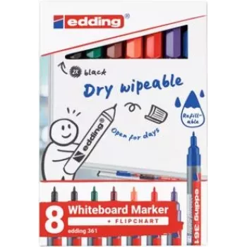 Rotulador para pizarra blanca Edding 4-361-8-S2999, punta de 1 mm, negro, pack de 8