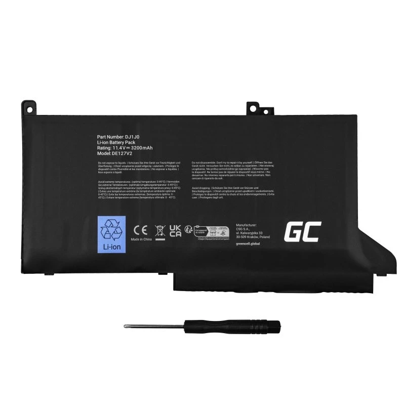 Batería Green Cell DE127V2 para DELL Latitude — 11,4 V LiPo 2700 mAh, 3 celdas, negro