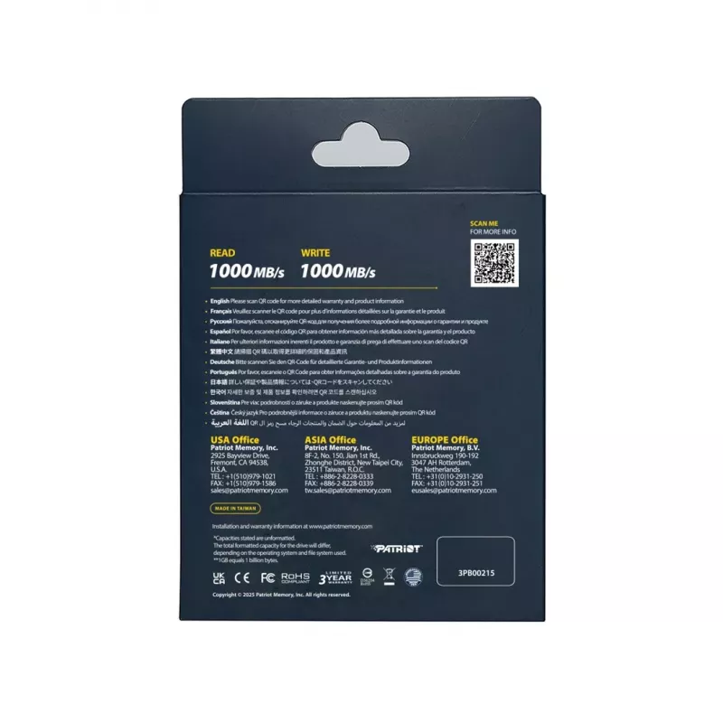 SSD externo Patriot Transporter Lite PTPL1TBPECB, 1 TB, USB-C 3.2 Gen 2, 1000 MB/s, aluminio, negro