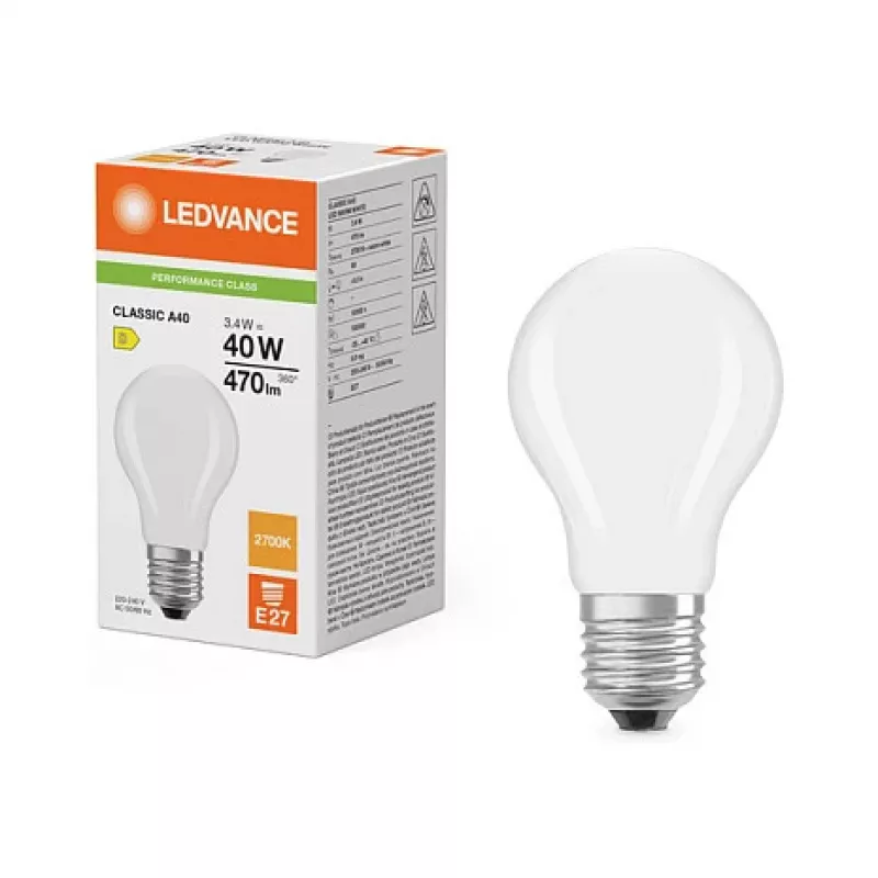 Osram LED Classic A 40 Filament P 3.4W 827 Mate E27 bombilla LED, forma de bombilla clásica