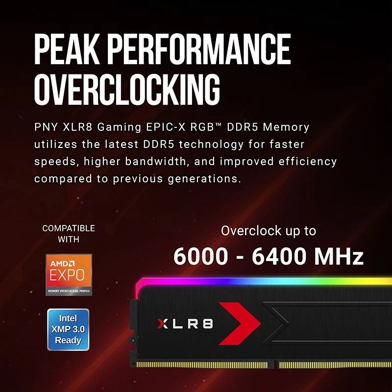 Memoria RAM PNY XLR8 Gaming EPIC-X RGB 32GB (2x16GB) DDR5 6000MHz XLR8 Gaming EPIC-X RGB CL36